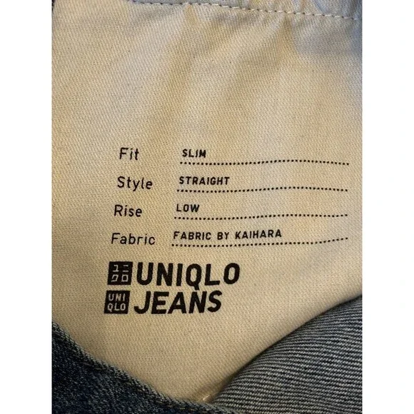 Uniqlo Jeans Mens 33x30 Kaihara Slim‎ Straight Blue Denim Pants Medium Wash - Picture 8 of 13
